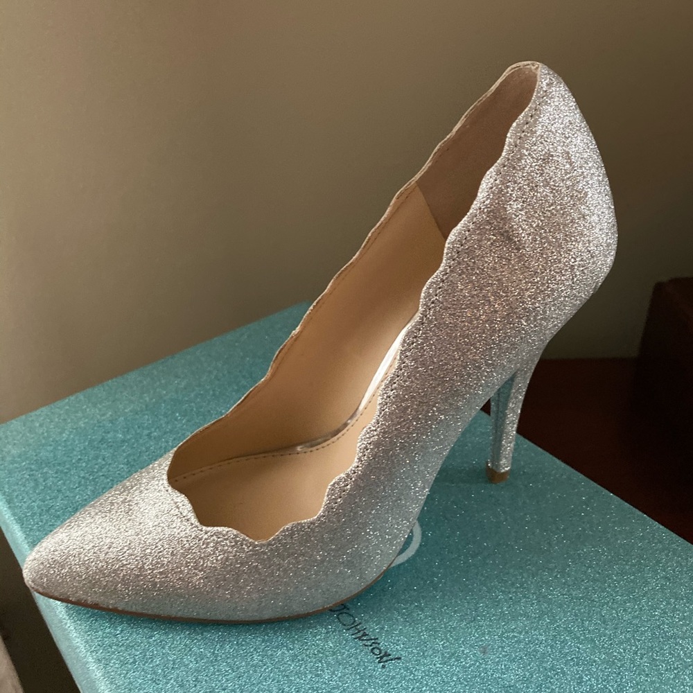 Blue by Betsey Johnson Glitter Silver Heels